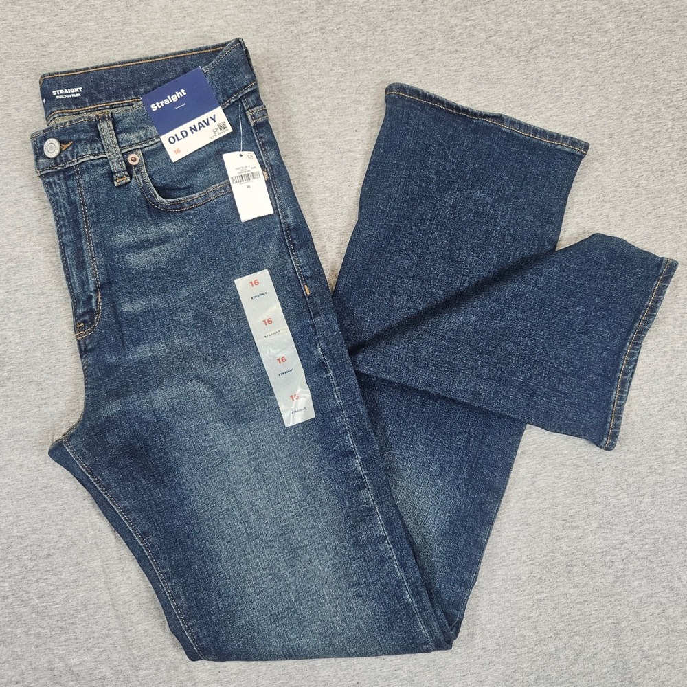 Old Navy Boys Straight Built-in Flex Jeans Size 16 Medium Wash Denim Blue